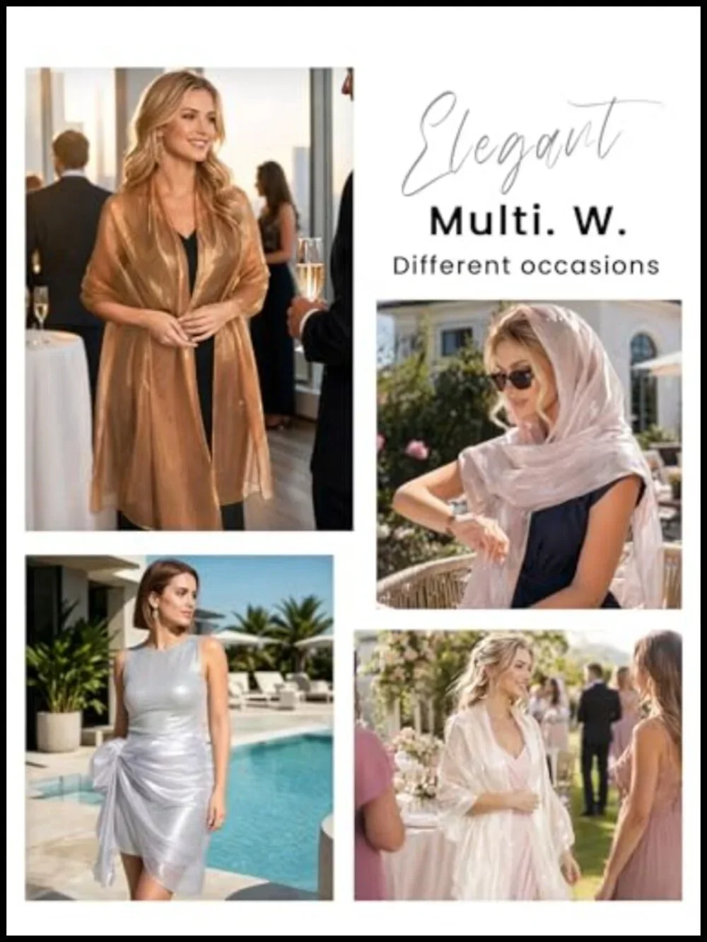 Women's Sheer Silky Organza Wrap Shawl for Evening Dress Wedding Bridal Party